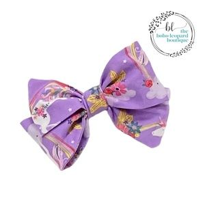 Girls unicorn pattern fabric hair bow